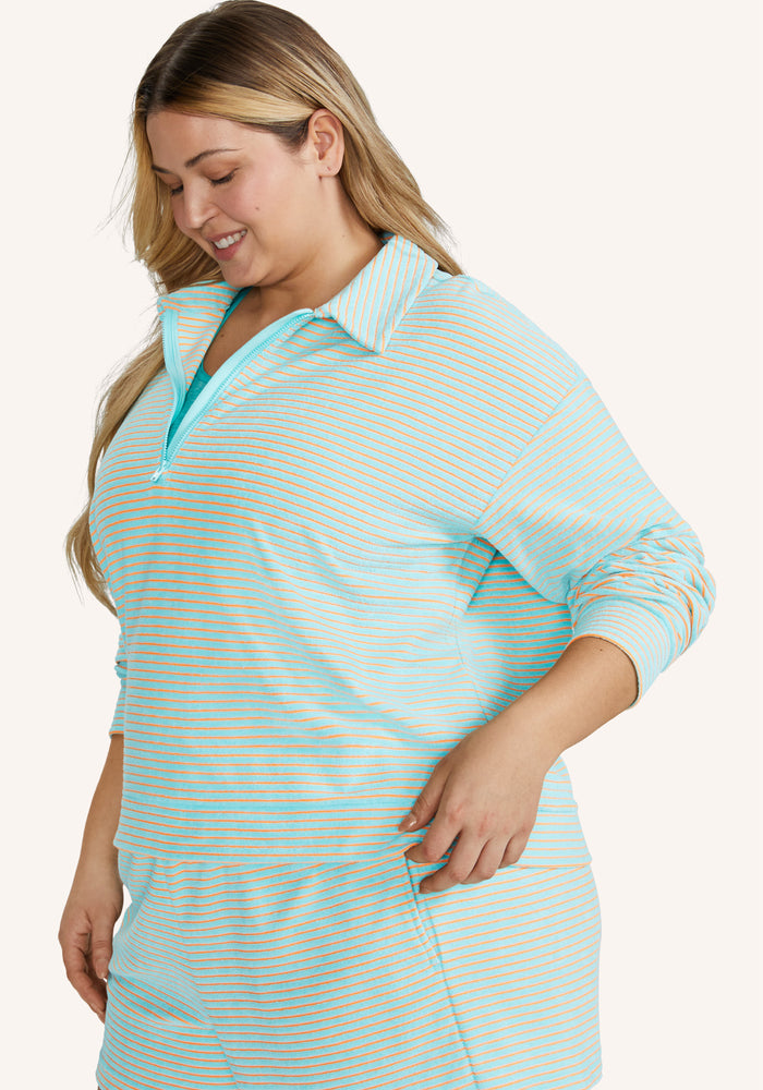Striped Terrycloth Polo Pullover