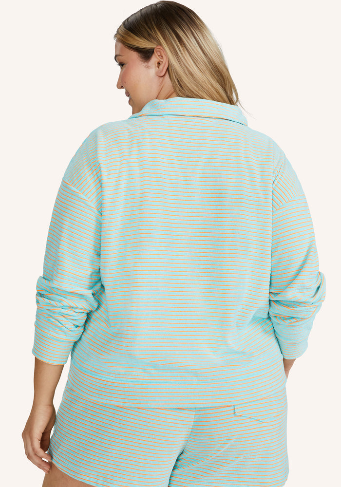 Striped Terrycloth Polo Pullover
