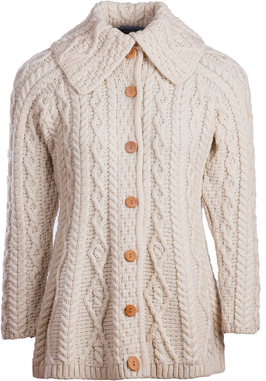 Super Soft 100% Merino Wool Aran Cardigan - Made in Ireland