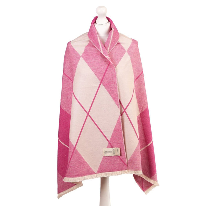 Super Soft Argyle Stole – Lightweight Luxury Wrap Scarf for Everyday Style - Heritage Of Scotland - FUCHSIA ROSE/WHISPER WHITE