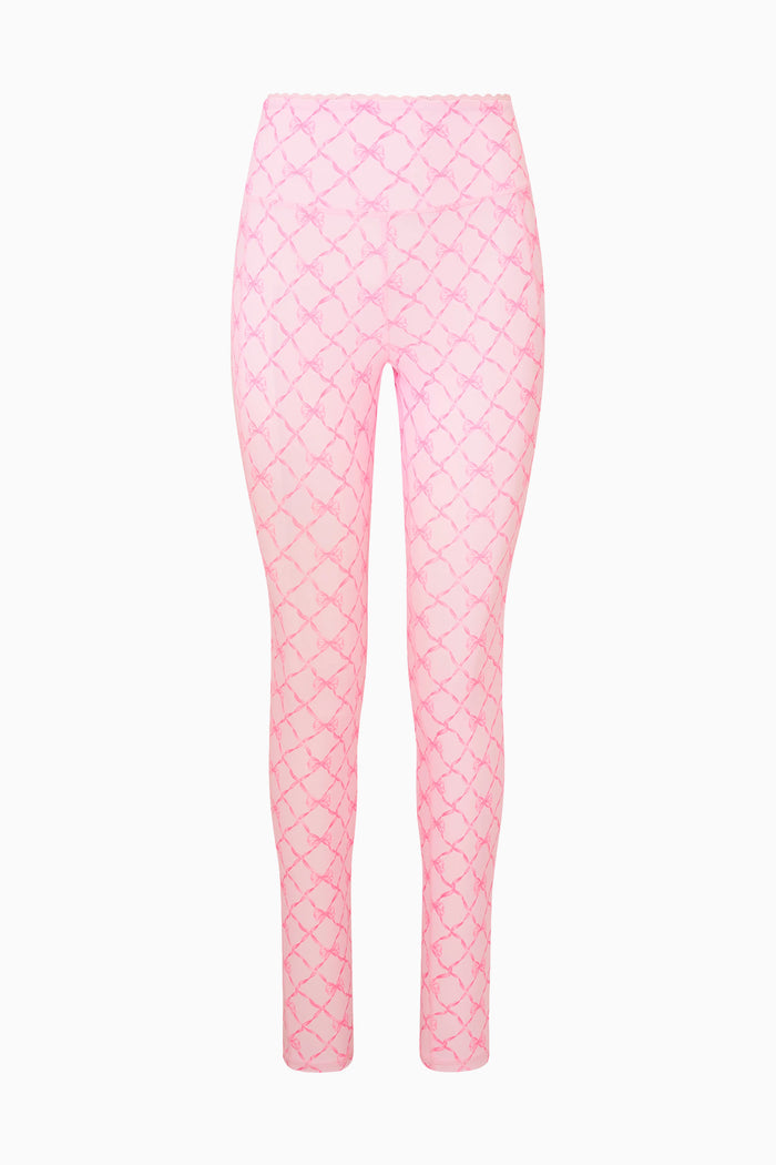 Pink patterned leggings on a white background