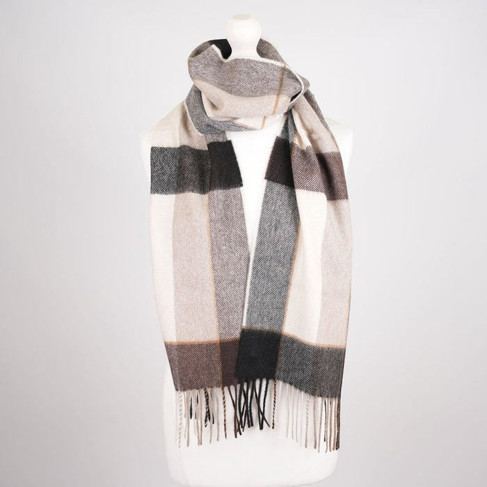 Tartan Weaving Mill 100% Pure Cashmere Scarf - Made in Scotland - Block Pinstripe Cocoa - Heritage Of Scotland -