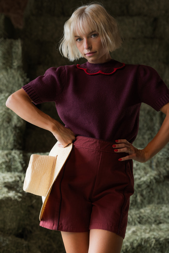 The Barb Sweater in Burgundy and Red - PREORDER