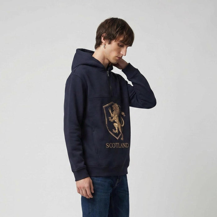 The Highland Heritage: Golden Lion Half - Zip Navy Hoodie - Heritage Of Scotland - NAVY / S