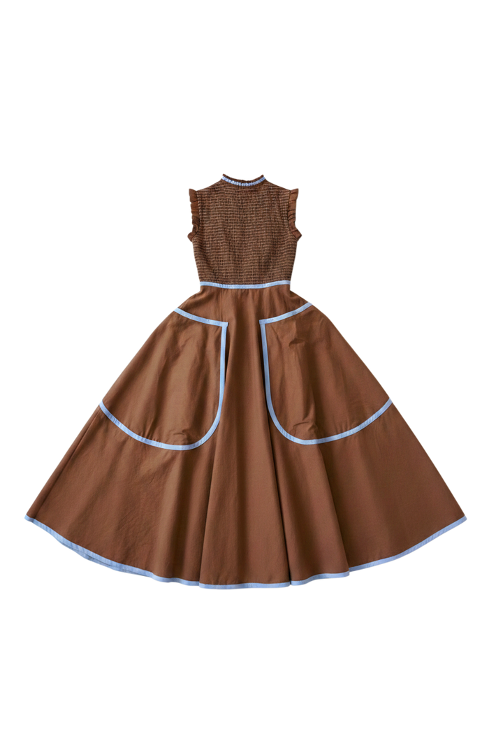 The Margot Dress in Saddle Brown & Sky Blue