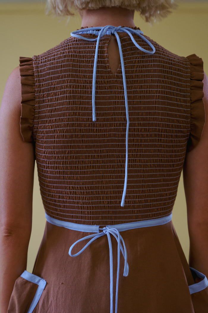 The Margot Dress in Saddle Brown & Sky Blue