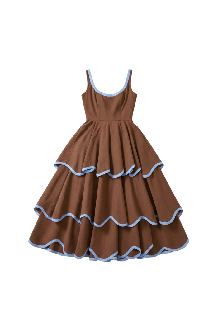 The Millie Dress in Saddle Brown and Sky Blue
