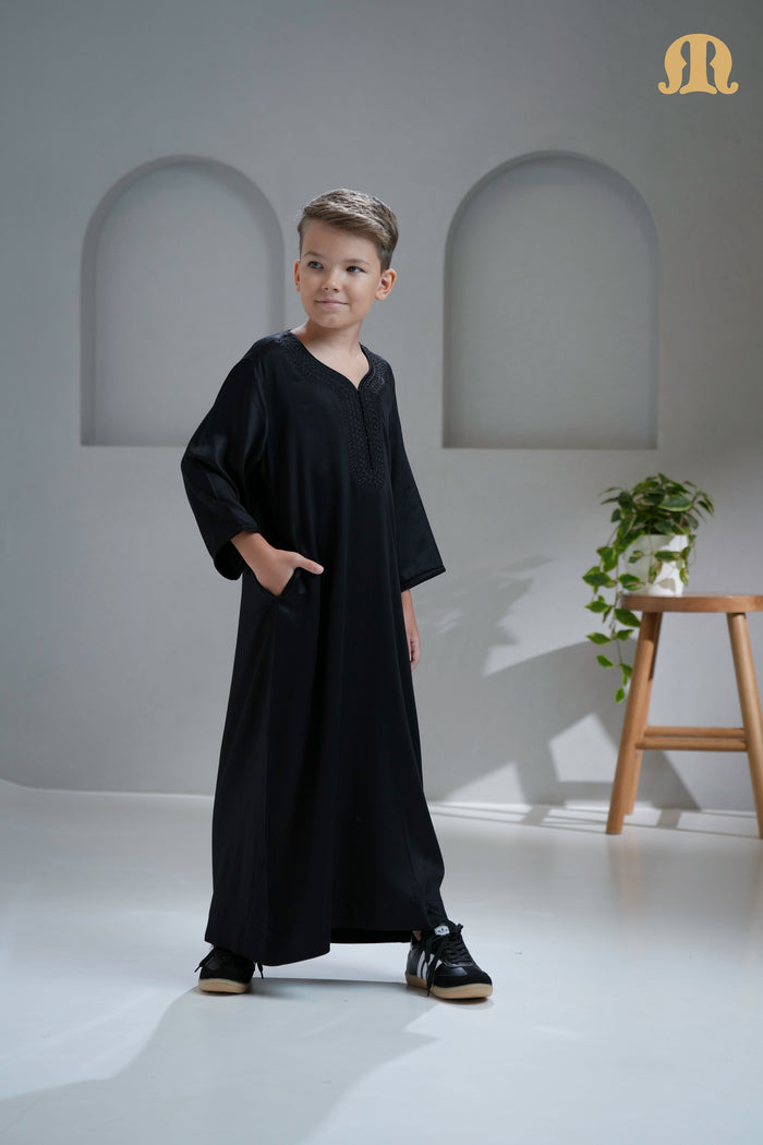 Tiznit Black Moroccan Thobe for Kids
