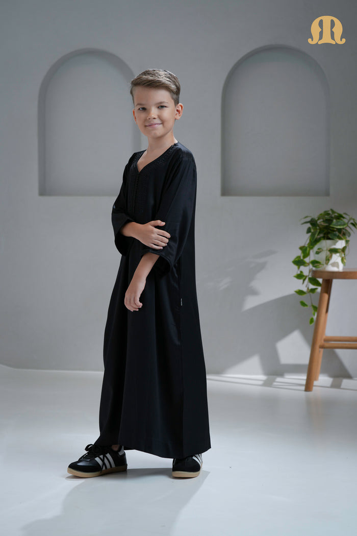 Tiznit Black Moroccan Thobe for Kids