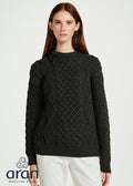 Unisex Aran Worsted Wool Sweater - Traditional Irish Cable Knit | Army Green