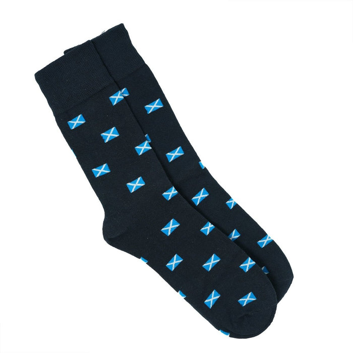 Unisex Cotton Scottish Flag Pattern Black Crew Socks - Heritage Of Scotland -