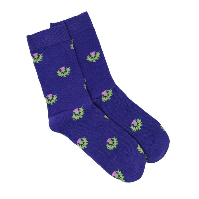 Unisex Cotton Thistle Pattern Purple Crew Socks - Heritage Of Scotland -