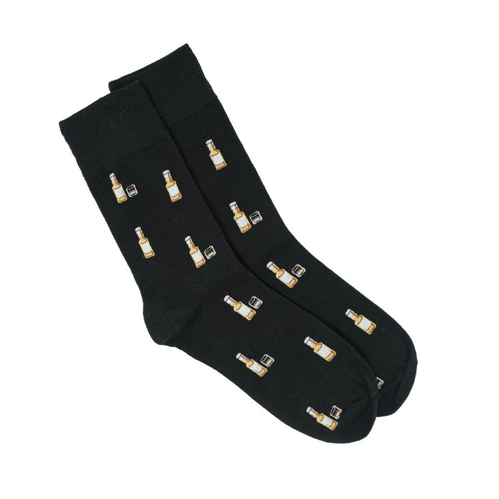 Gents Cotton Whisky Pattern Black Crew Socks - Heritage Of Scotland -