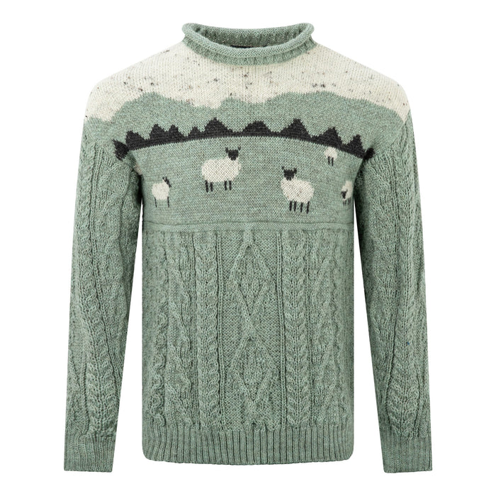 Unisex Pure Wool Sheep Aran Sweater | Sage Green