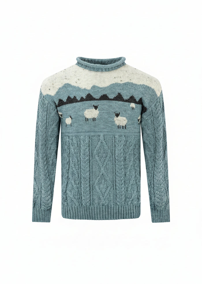 Unisex Pure Wool Sheep Aran Sweater | Summer Storm
