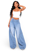 What You Saying - Baggy Oversized Cargo Detail Asymmetric Waist Denim Jeans