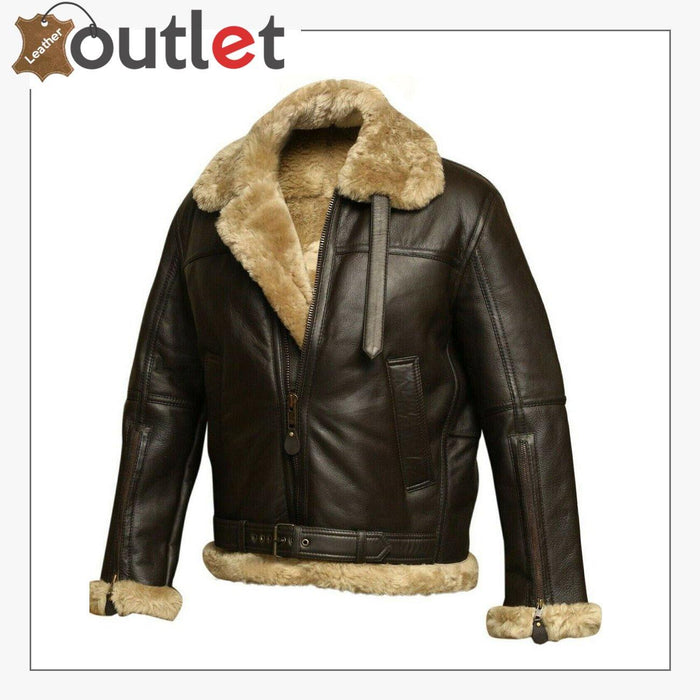 Women RAF B3 Pilot Winter Real Shearling Sheepskin Leather Bomber Aviator Jacket - Leather Outlet