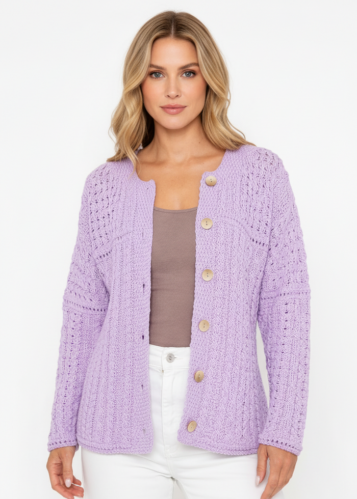 Women's 100% Cotton Aran Cardigan | Aubretia