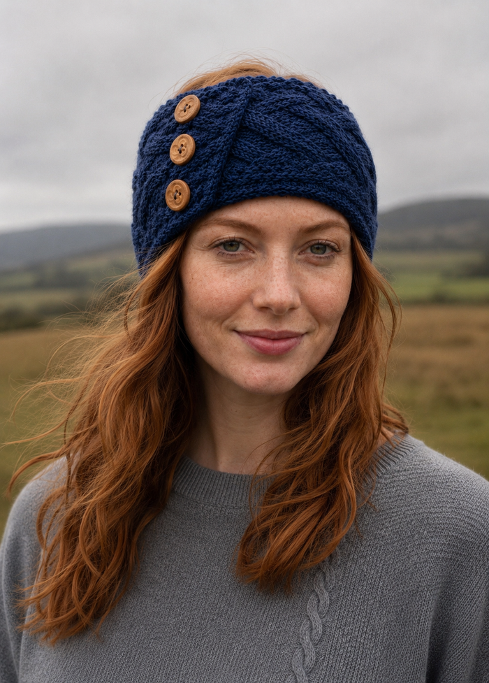 Women's Aran Button Headband | Ink