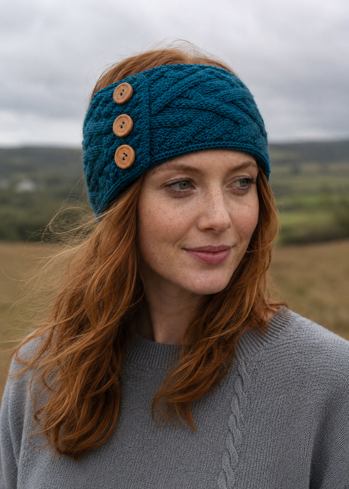 Women's Aran Button Headband | Irish Sea