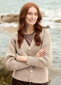 Women's Aran Ribbed Button V Neck Cardigan | Parsnip