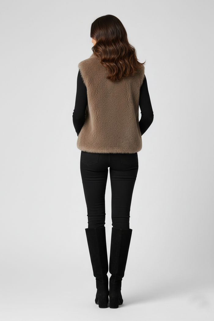 Women's Beige Shearling Fur Vest