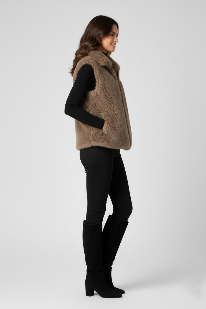 Women's Beige Shearling Fur Vest