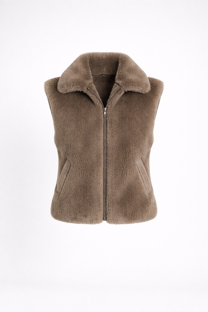 Women's Beige Shearling Fur Vest