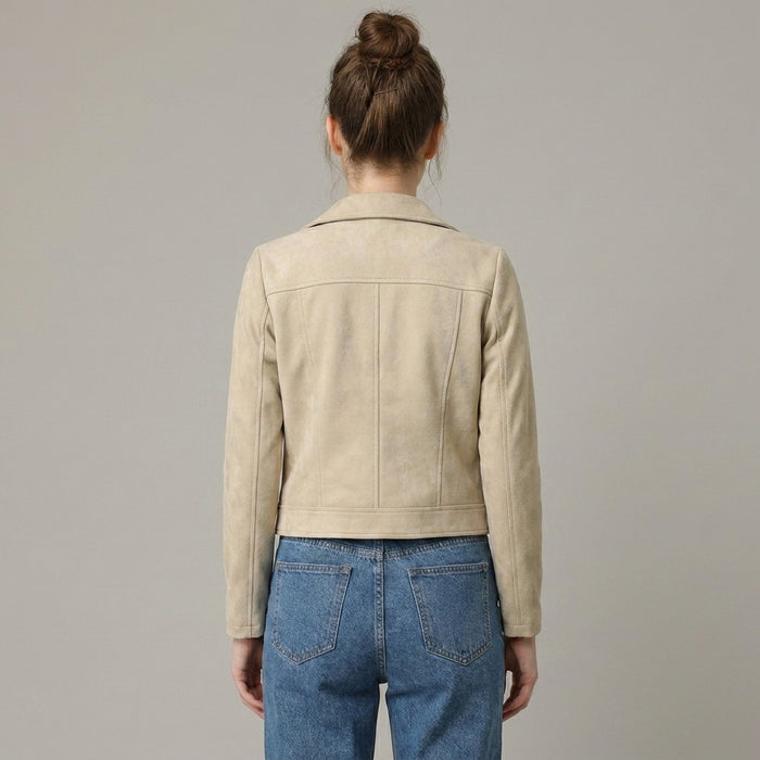 Women's Beige Suede Moto Jacket