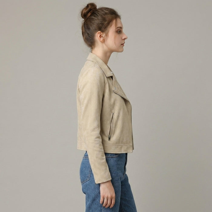 Women's Beige Suede Moto Jacket