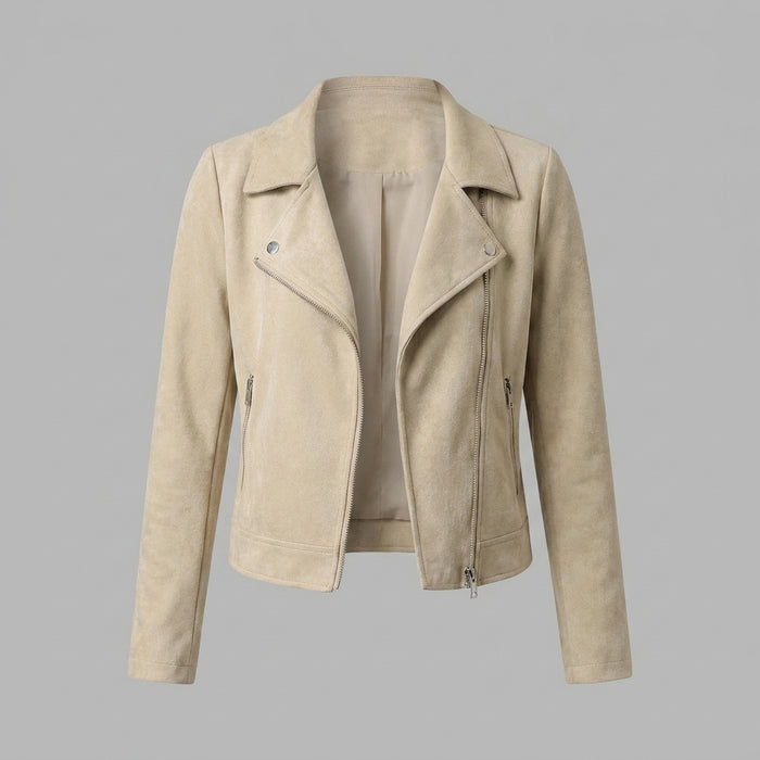 Women's Beige Suede Moto Jacket