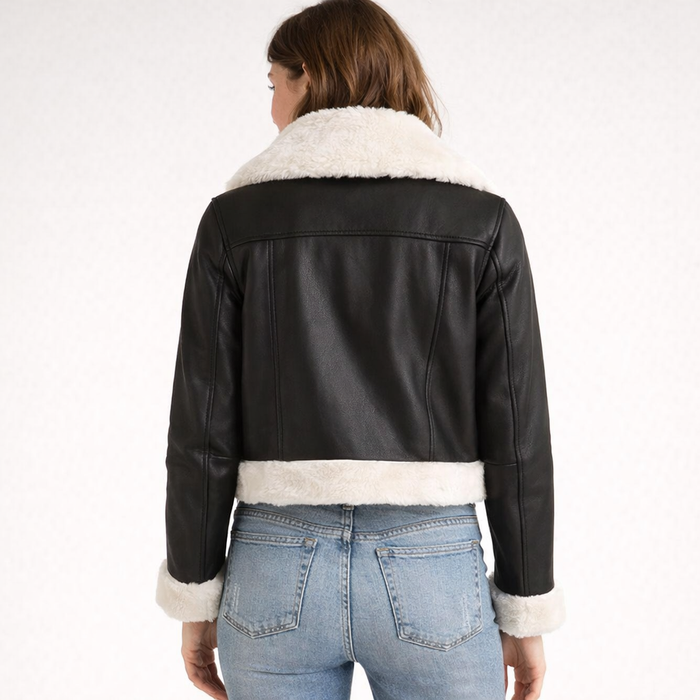 Women's Black Leather & White Shearling Jacket