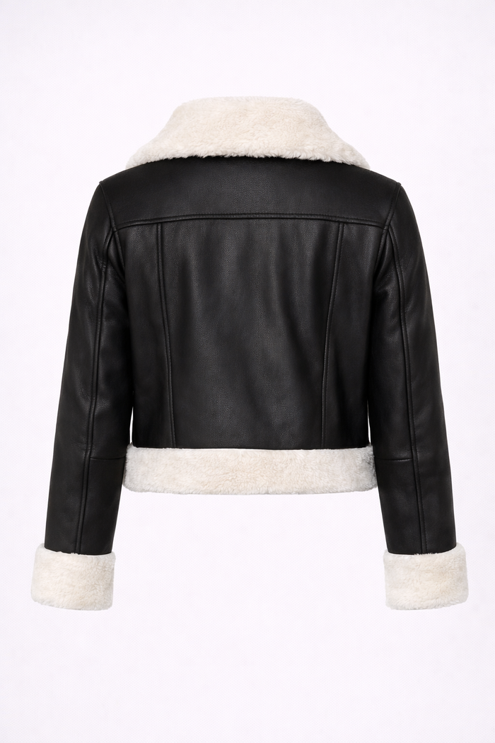 Women's Black Leather & White Shearling Jacket