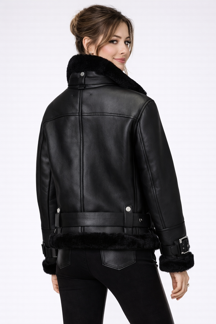 Women's Black Shearling Aviator Jacket
