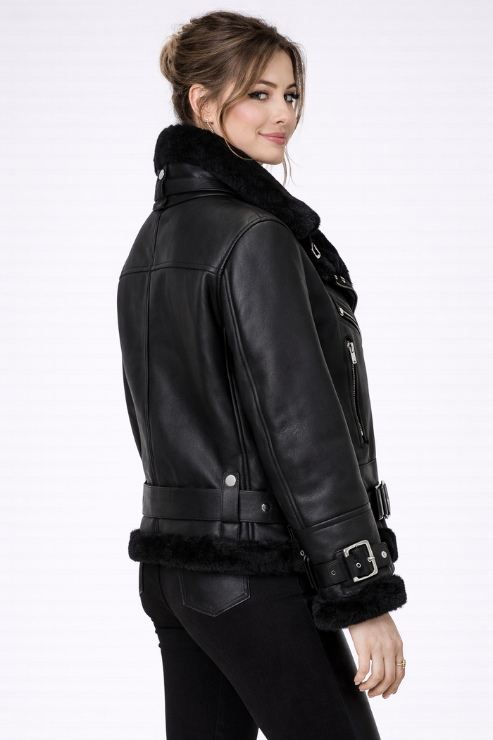 Women's Black Shearling Aviator Jacket