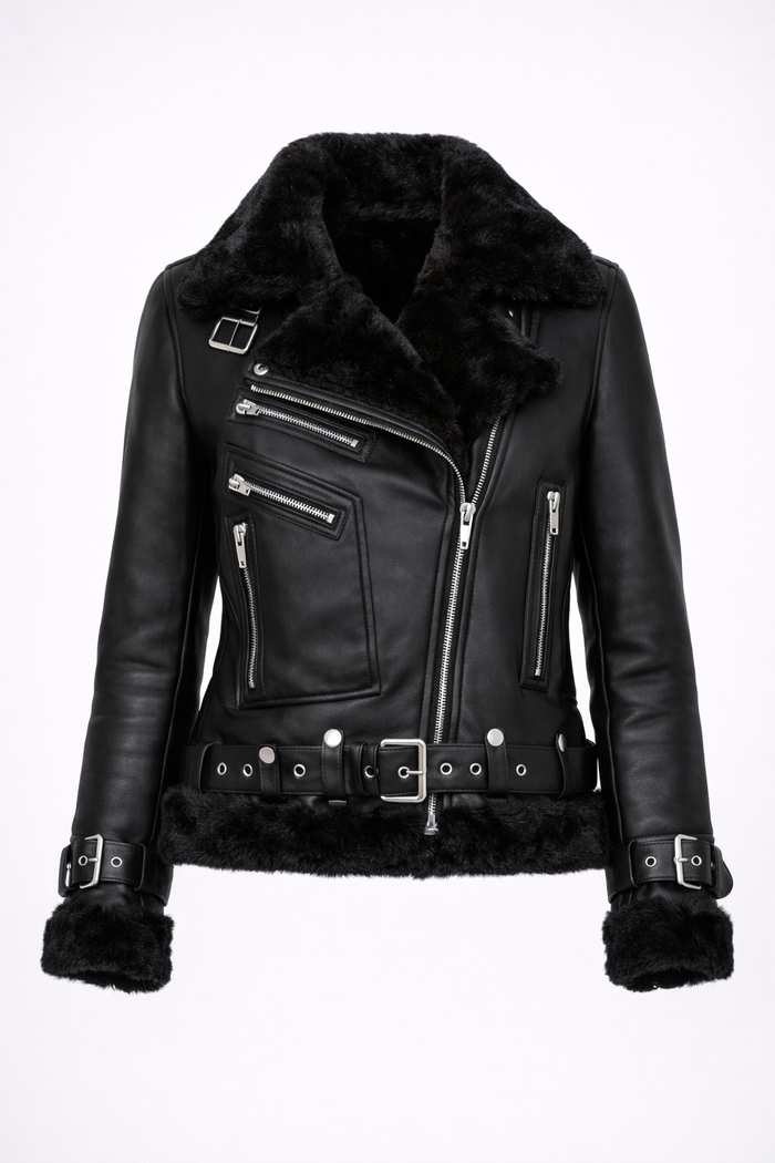 Women's Black Shearling Aviator Jacket