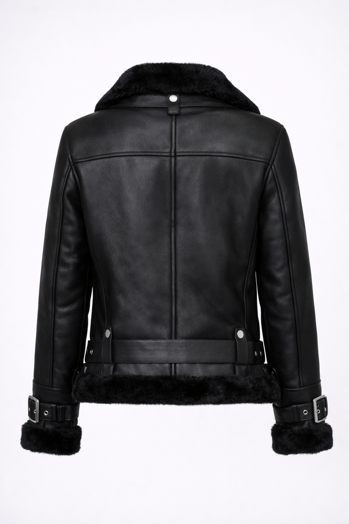 Women's Black Shearling Aviator Jacket