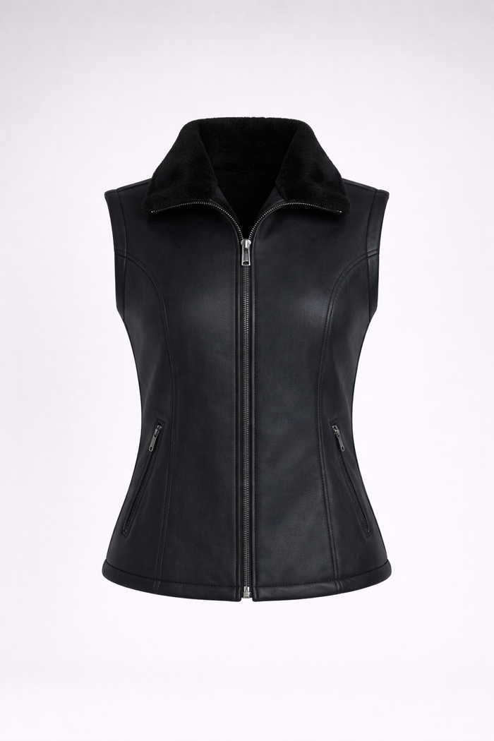 Women's Black Shearling Vest