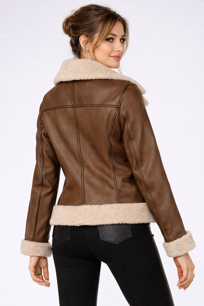 Women's Brown Leather Shearling Jacket