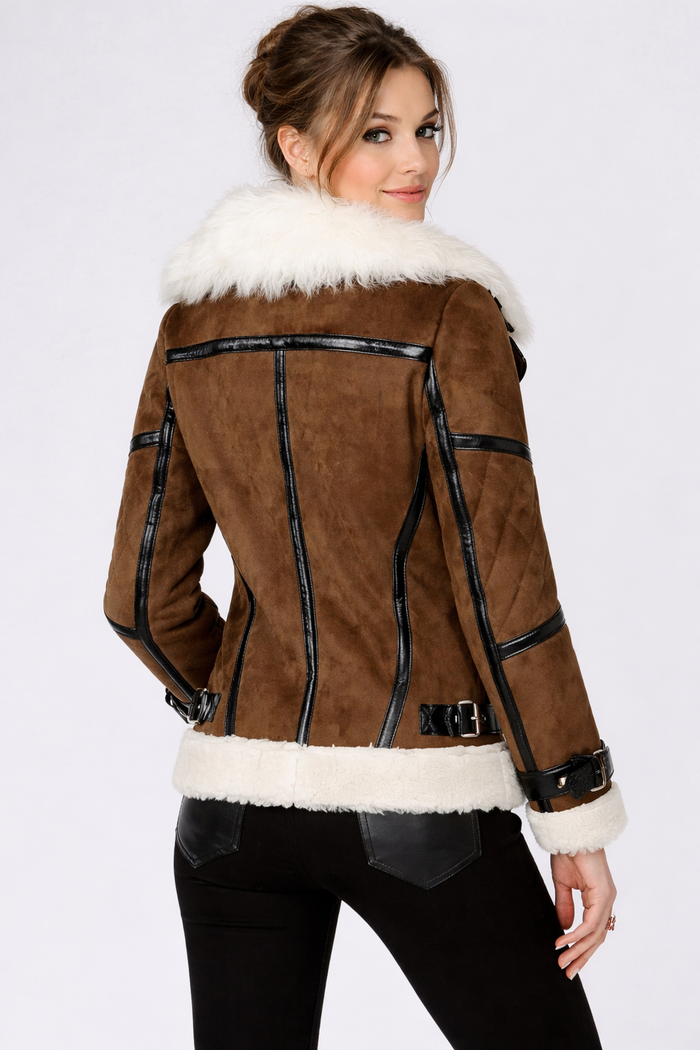 Women's Brown Shearling Bomber Jacket