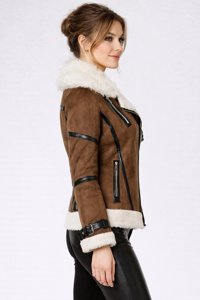 Women's Brown Shearling Bomber Jacket