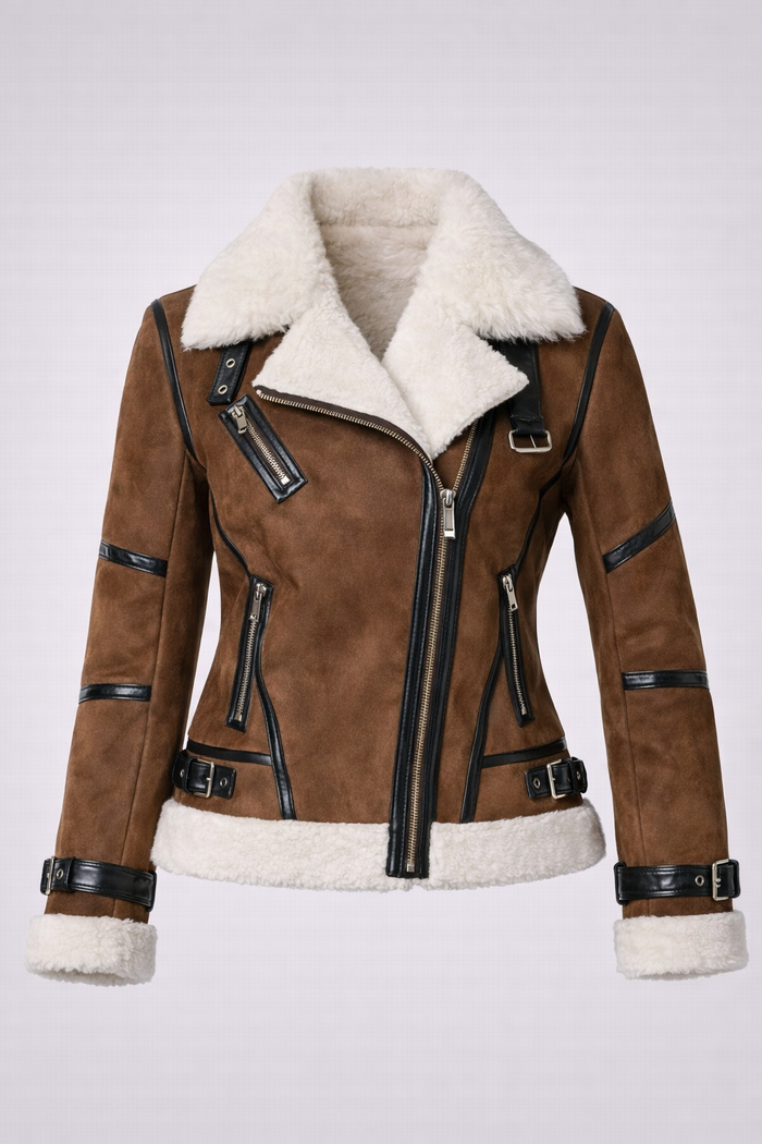 Women's Brown Shearling Bomber Jacket