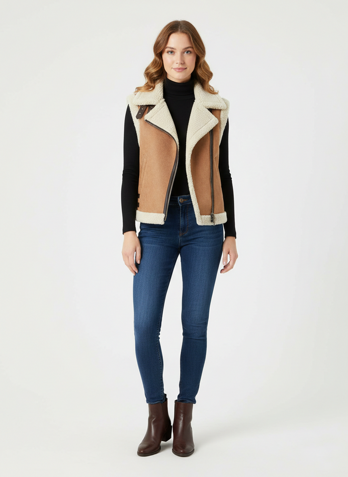Women's Brown Shearling Fur Vest