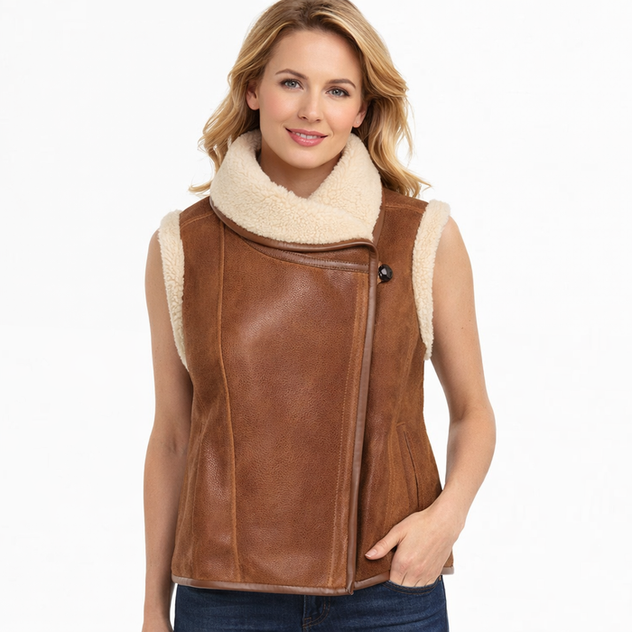 Women's Brown Shearling Leather Vest