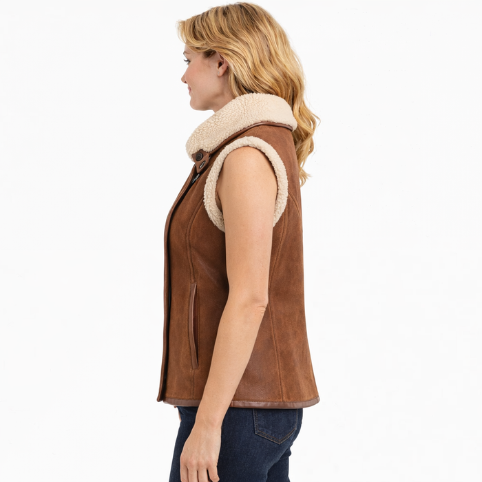 Women's Brown Shearling Leather Vest