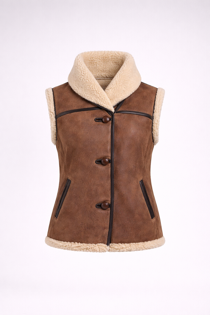 Women's Brown Shearling Leather Vest