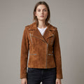 Women's Brown Suede Biker Jacket
