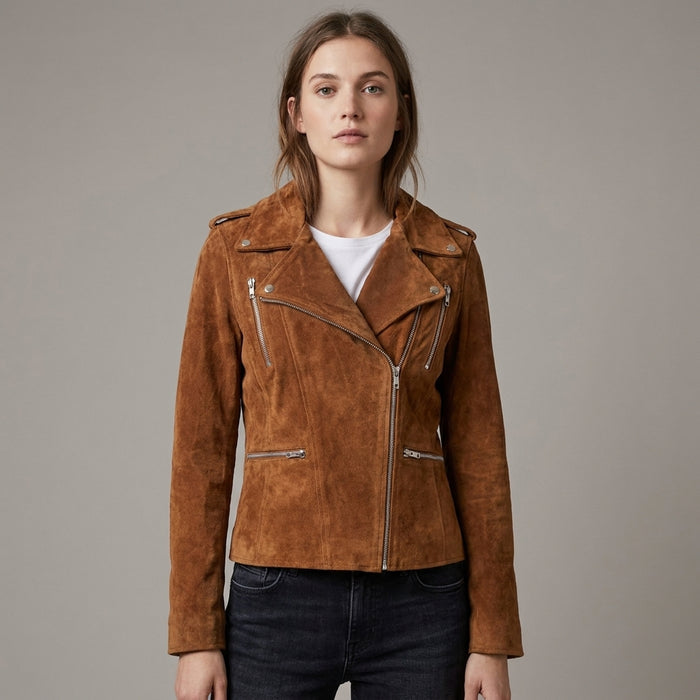 Women's Brown Suede Biker Jacket