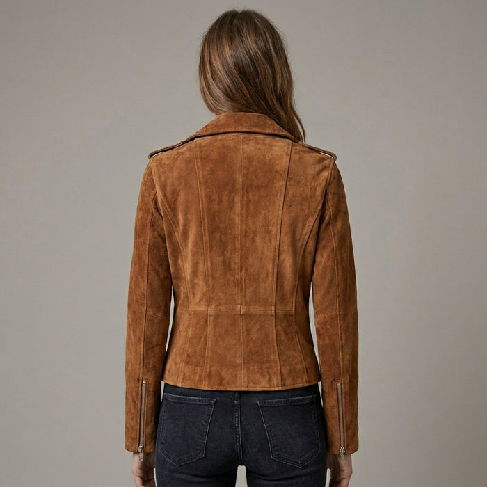 Women's Brown Suede Biker Jacket