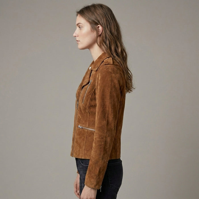 Women's Brown Suede Biker Jacket